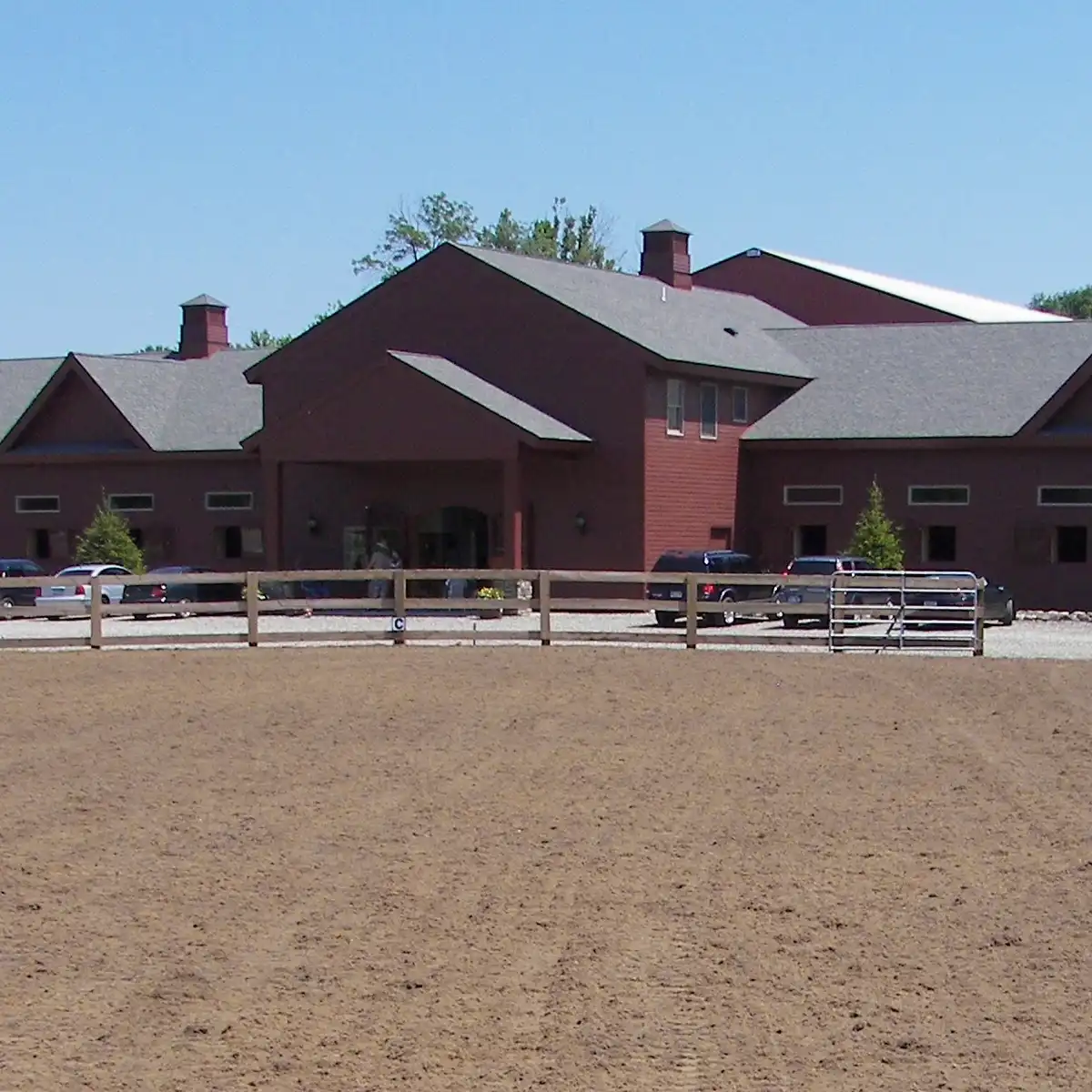 Barn exterior and outdoor arena