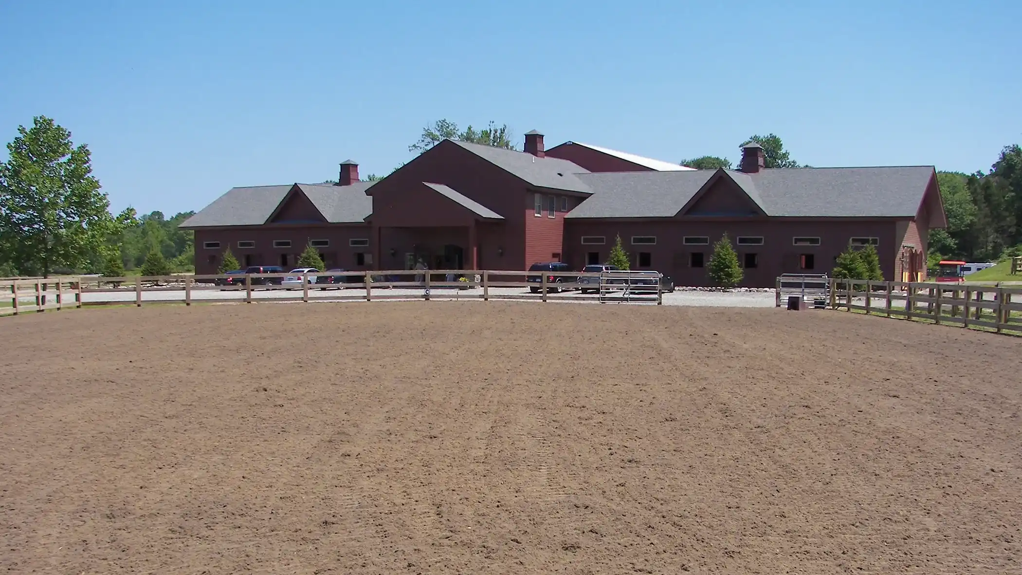 Barn exterior and outdoor arena
